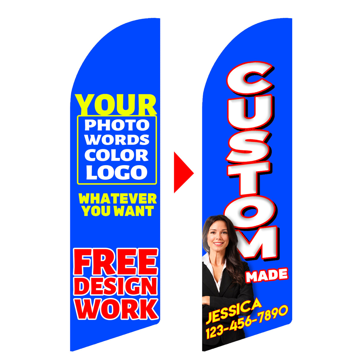 QSUM Custom Swooper Flag, Any Logo/Color/Design/Words Personalized Your Business Advertising and Commercial Banner Signs (Single Sided-8FT)