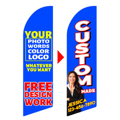 QSUM Custom Swooper Flag, Any Logo/Color/Design/Words Personalized Your Business Advertising and Commercial Banner Signs (Single Sided-8FT)