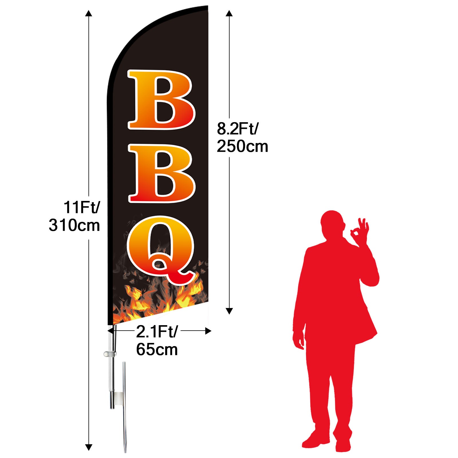 QSUM Barbecue Swooper Flag, 11FT BBQ flags for Businesses with Aluminum Alloy Poles/Stainless Steel Ground Stake/Portable Bag, Barbecue Signs for Outdoor