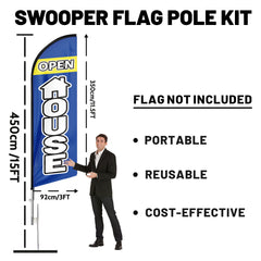 QSUM Swooper Flag Pole Kit, 15 FT Windless Aluminum Alloy Flagpole Fits 11 FT Feather Flags with Ground Spike/Heavy Duty Base